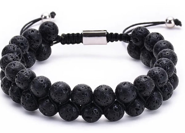 Black Lava Stone Double Row Bracelet