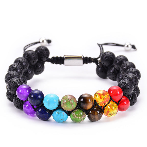 7 Power Chakra Lava Stone Double Row Bracelet